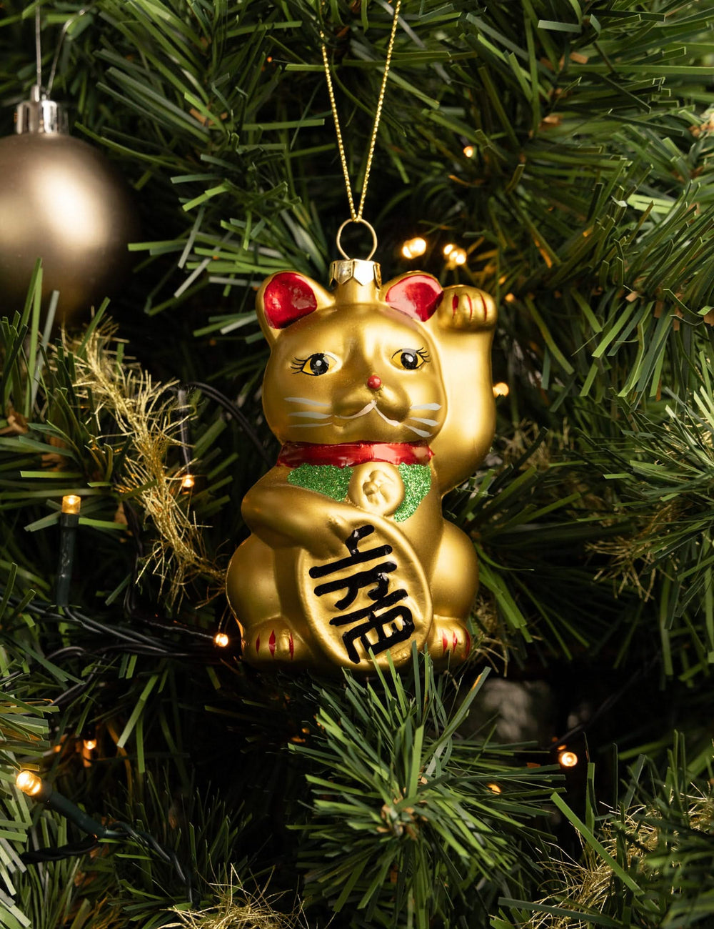 Boule de Noël lumineuse nordique Maneki Neko 10 cm