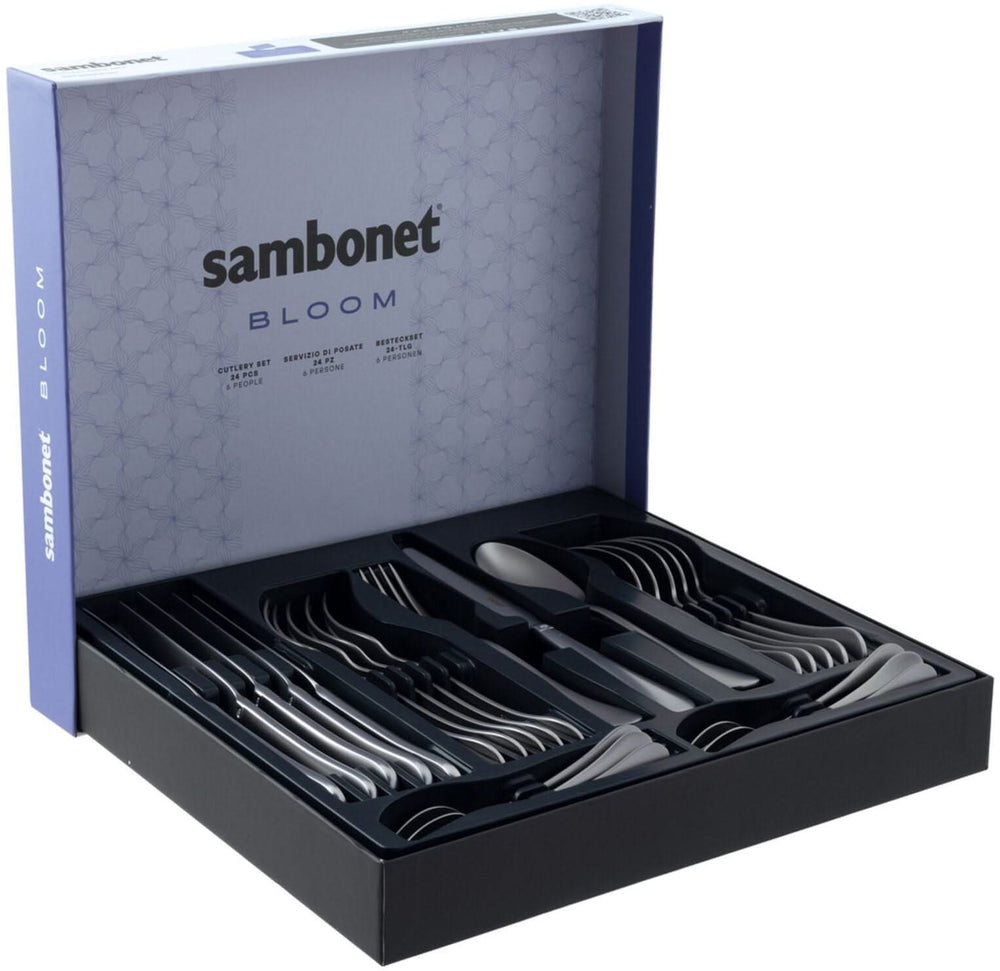 Ménagère Sambonet Bloom - Acier Inoxydable Antique - Monobloc - 24 pièces / 6 personnes