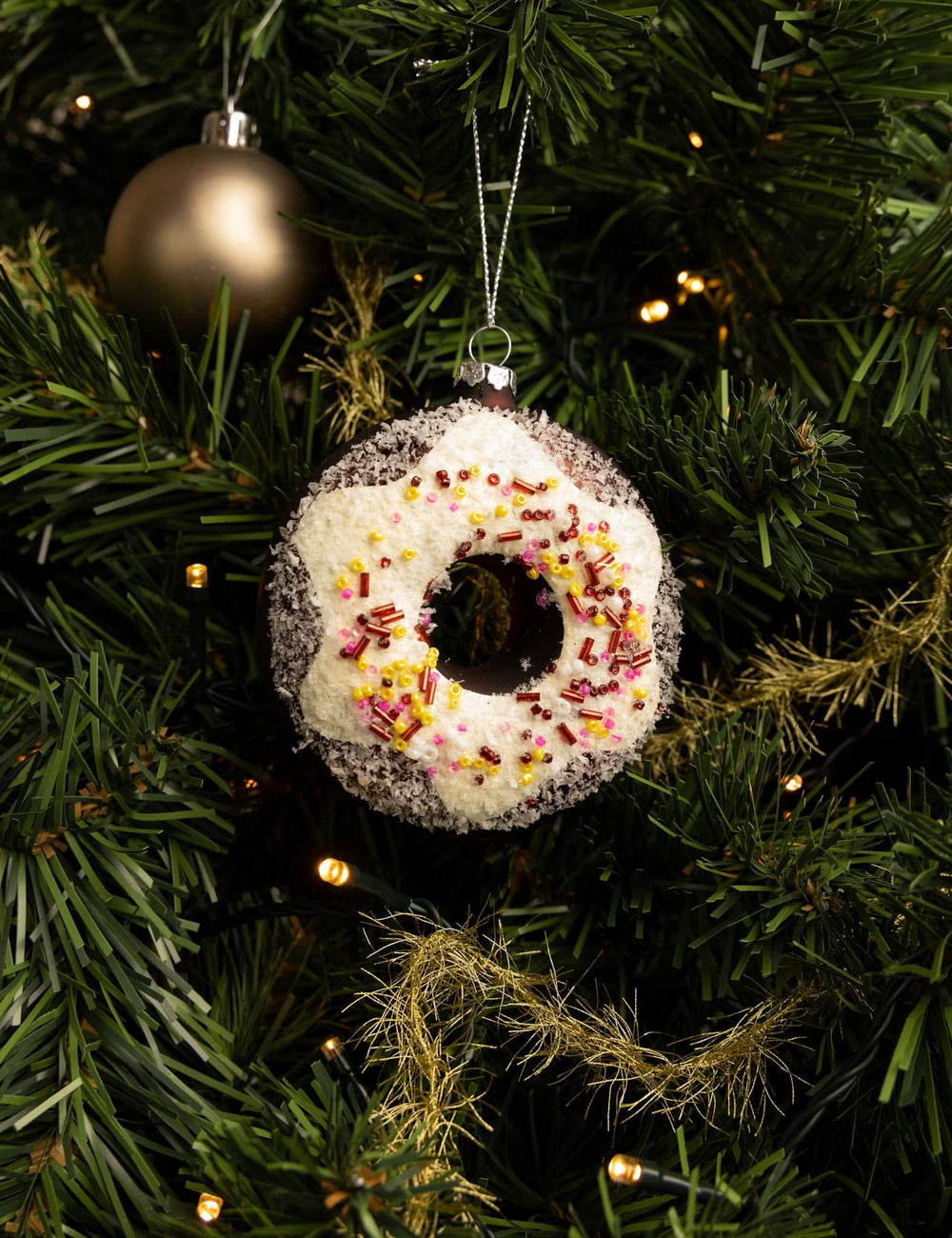 Nordic Light Kerstbal Donut Wit/Bruin 10 cm