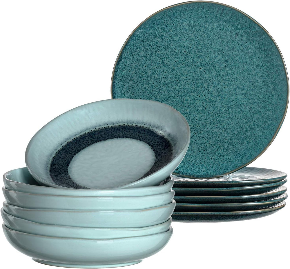 Leonardo Service de table Matera (assiettes plates + assiettes creuses) - Bleu - 12 pièces / 6 personnes