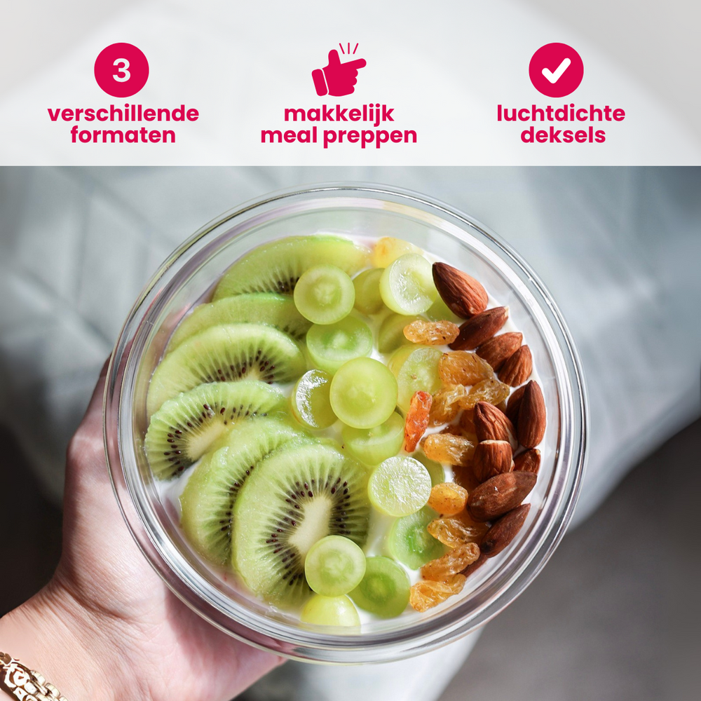 Sareva Glazen Vershoudbakjes - To Go - met Deksels - Ovenschalen - Cook & Fresh - 3 delig