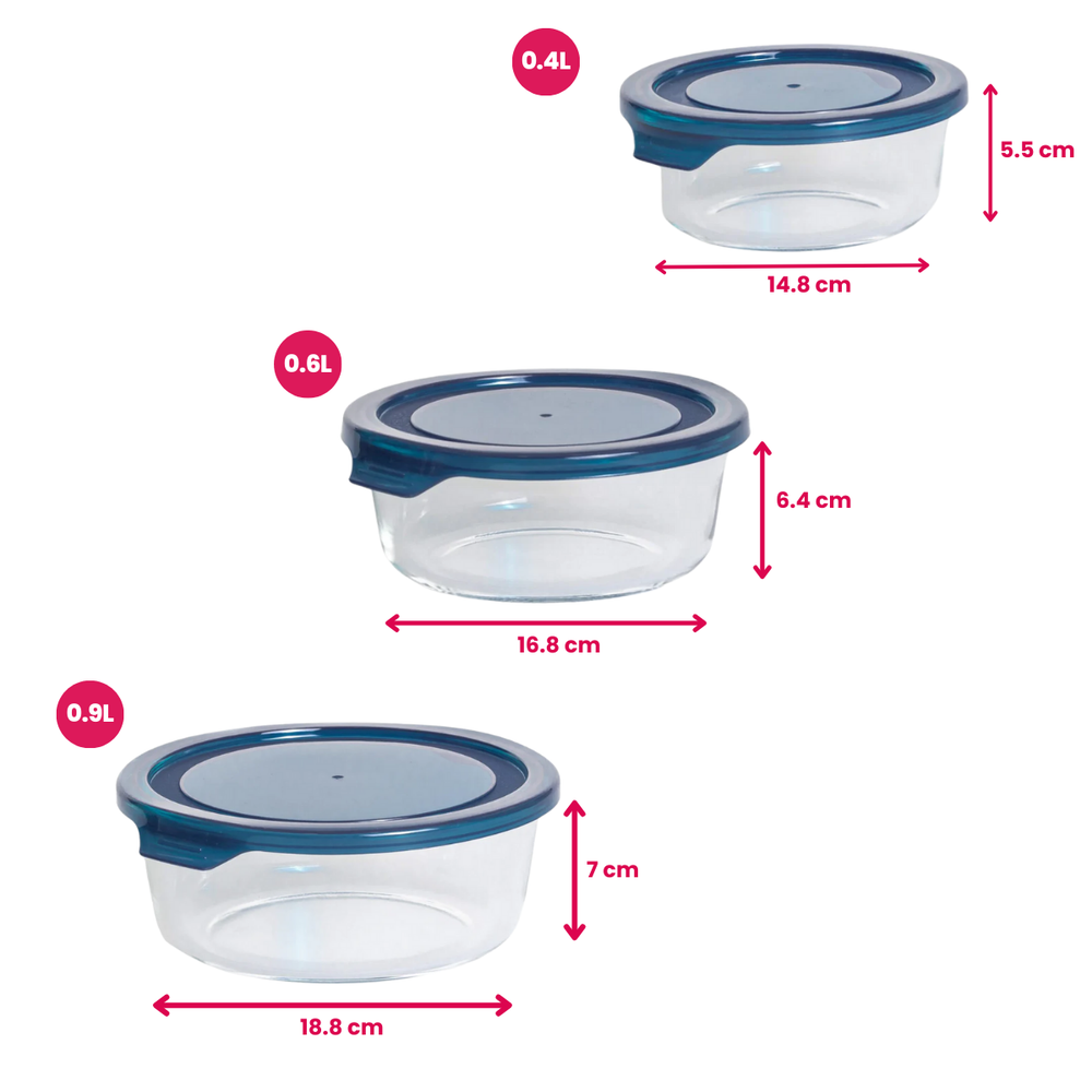 Sareva Glazen Vershoudbakjes - To Go - met Deksels - Ovenschalen - Cook & Fresh - 3 delig