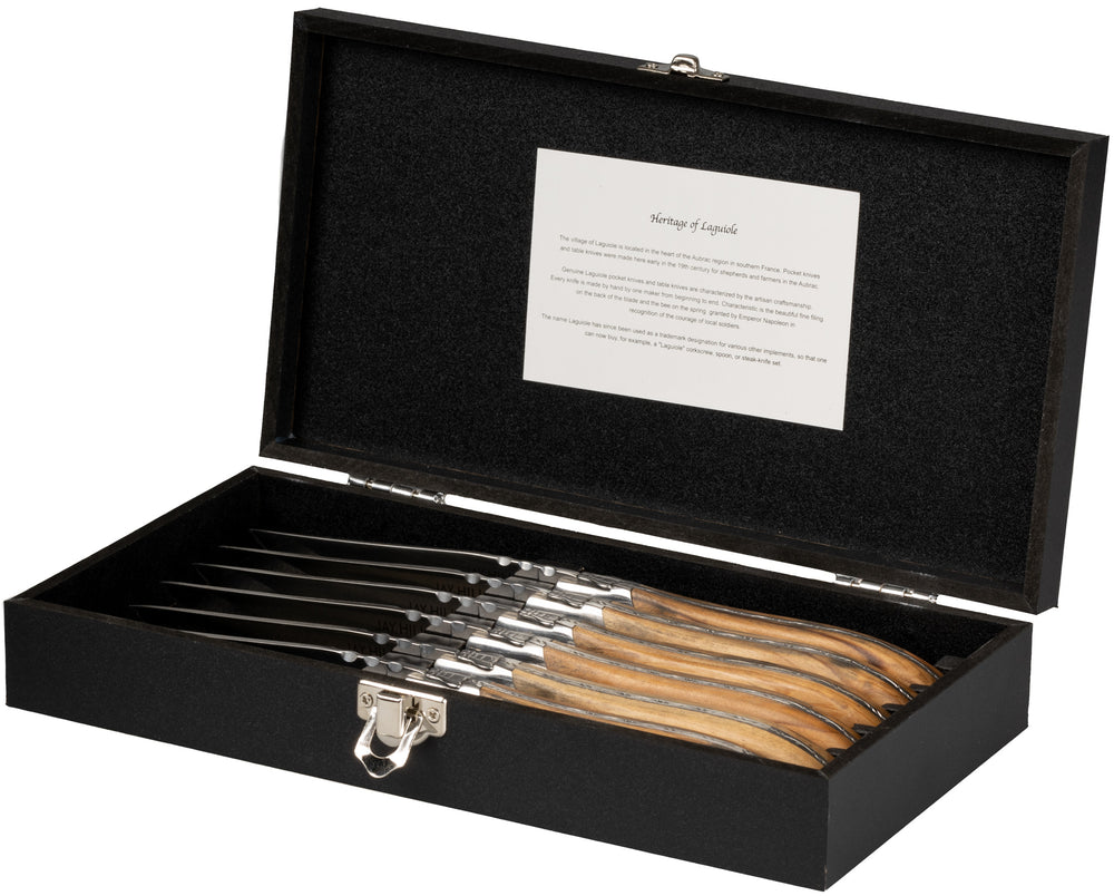 Jay Hill Couverts à Steak Laguiole - Bois d'Olivier - Coffret 12 pièces