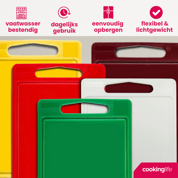 Cookinglife Snijplankenset HACCP- met sapgeul 35 x 25 x 0.85 cm - 5 stuks