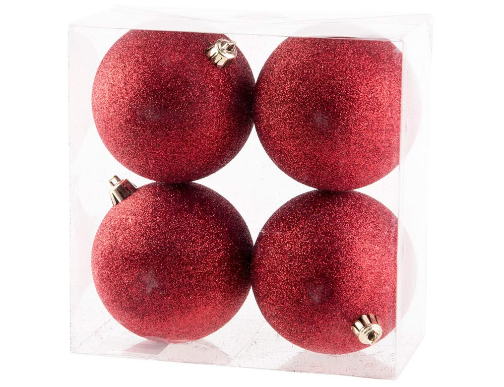 Cosy @Home Boules de Noël Rouge paillettes ø 10 cm - 4 Pièces