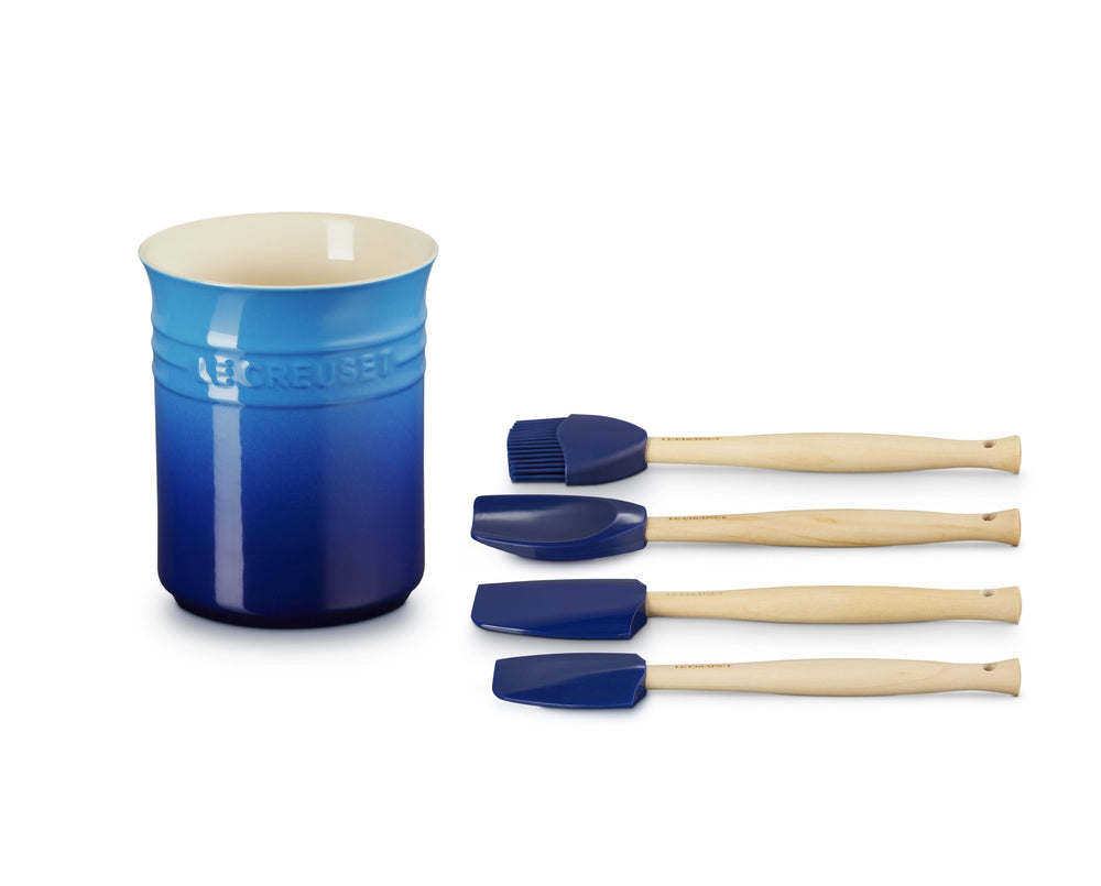 Le Creuset Spatelset - met spatelpot - Premium - Azure - 5-delig