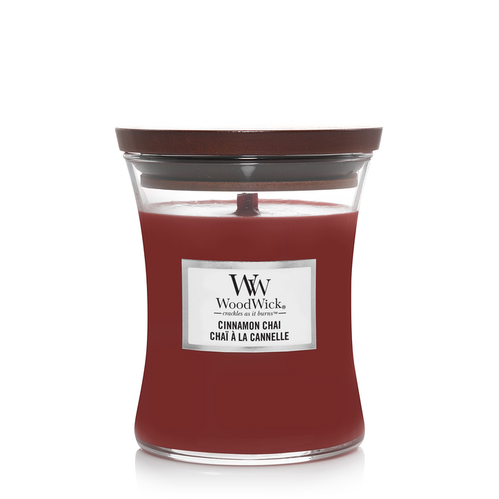 Bougie parfumée WoodWick taille moyenne Cannelle Chai - 11 cm / ø 10 cm