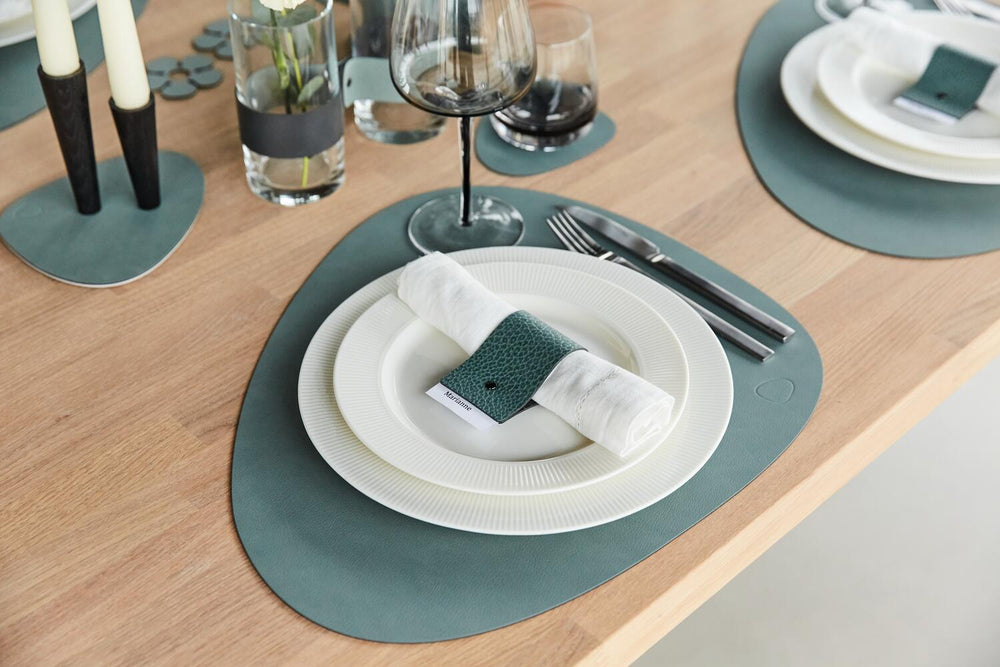 LIND DNA Placemats Hippo - Leer - Pastel Green - Curved - 44 x 37 cm - 2 Stuks