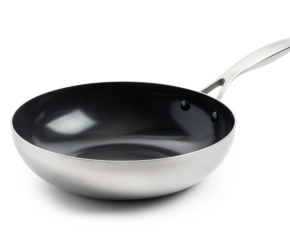 GreenPan Poêle Wok Genève - Inox - ø 28 cm / 3,6 litres - revêtement antiadhésif céramique