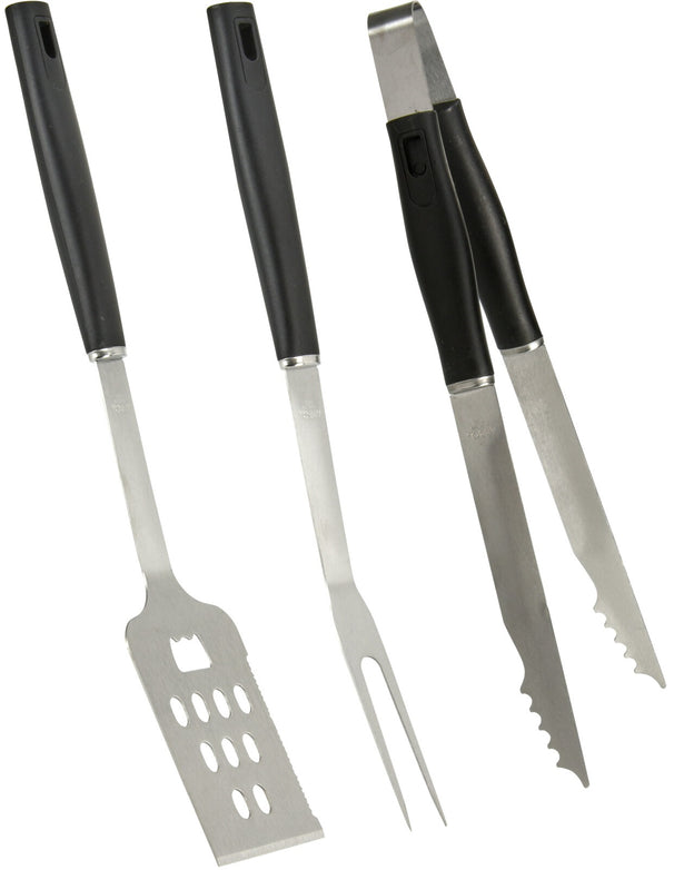 Cookinglife BBQ Gereedschapset Fire & Flavour Zwart 3-Delig - RVS - BBQ Spatel, Tang & Vork