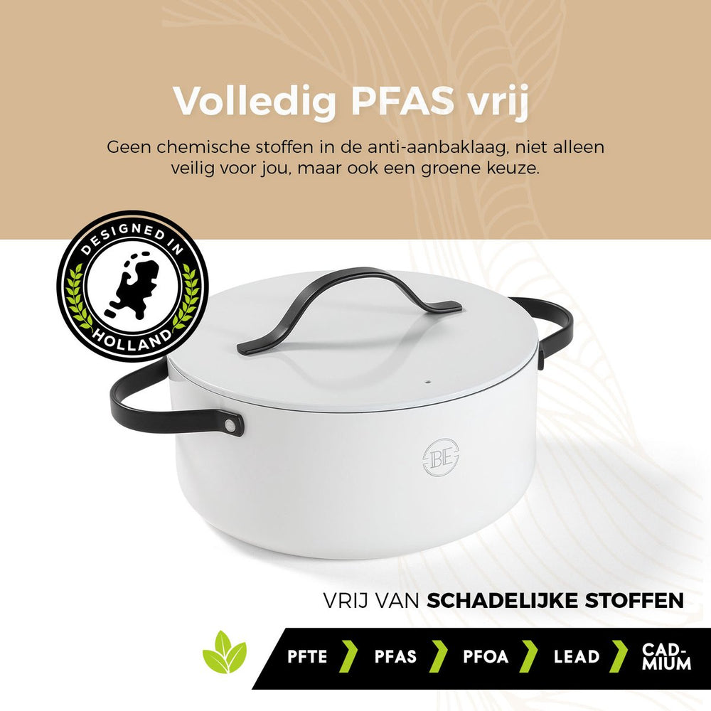 BE Living Braadpan met Deksel - Ø 28 cm - Keramische anti-aanbaklaag - Geschikt voor alle warmtebronnen - Wit