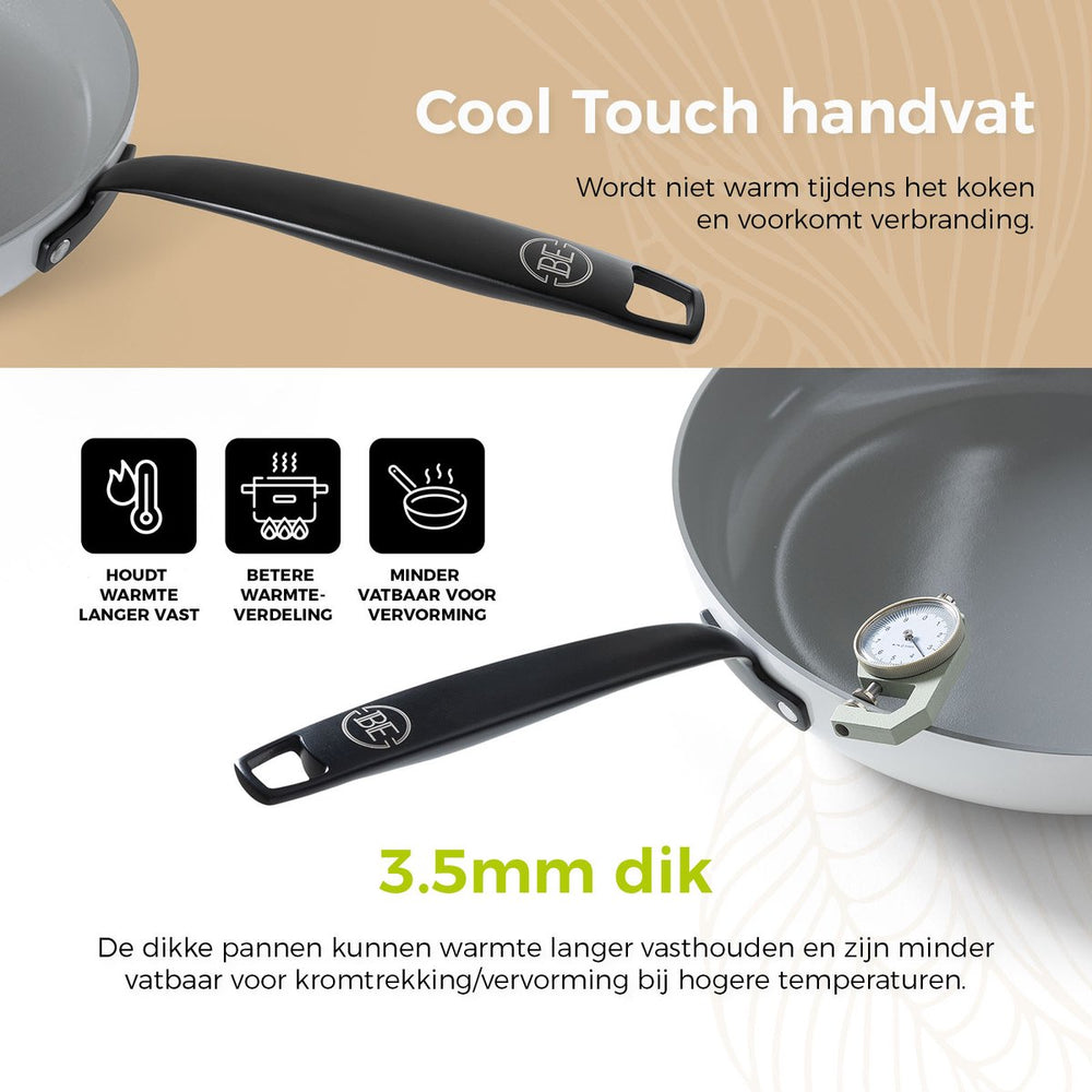 BE Living Braadpan met Deksel - Ø 24 cm - Keramische anti-aanbaklaag - Geschikt voor alle warmtebronnen - Wit