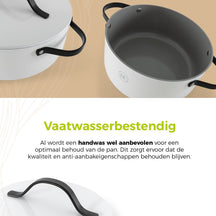 BE Living Braadpan met Deksel - Ø 24 cm - Keramische anti-aanbaklaag - Geschikt voor alle warmtebronnen - Wit