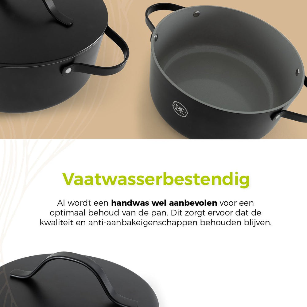 BE Living Braadpan met Deksel - Ø 28 cm - Keramische anti-aanbaklaag - Geschikt voor alle warmtebronnen - Zwart