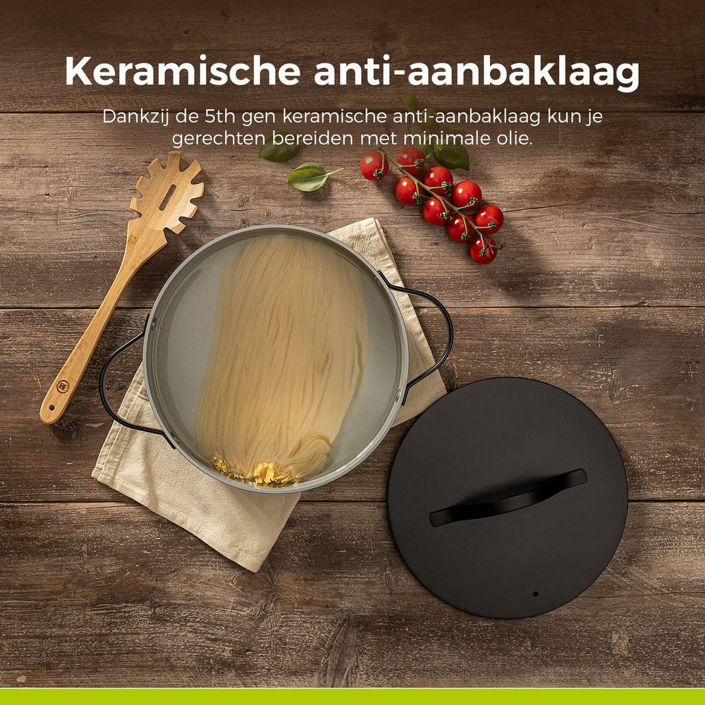 BE Living Braadpan met Deksel - Ø 28 cm - Keramische anti-aanbaklaag - Geschikt voor alle warmtebronnen - Zwart