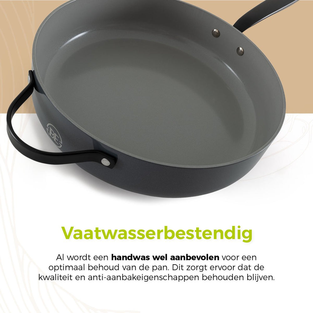 BE Living Hapjespan met Deksel - Ø 28cm - Keramische anti-aanbaklaag - PFAS vrij - Geschikt voor alle warmtebronnen - Grijs