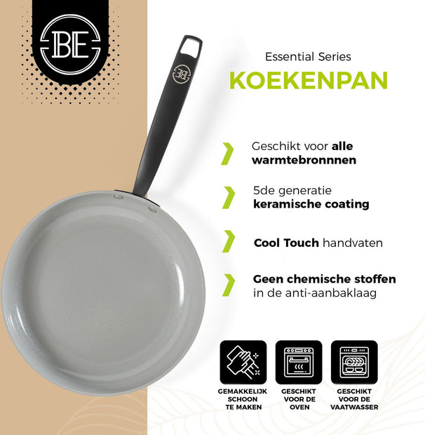 BE Living Koekenpan ø 20 cm - keramische anti-aanbaklaag - PFAS-vrij - geschikt voor alle warmtebronnen - wit