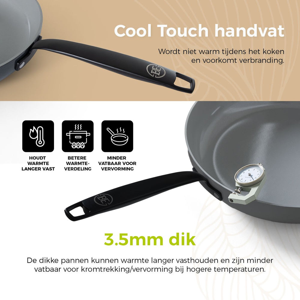 BE Living Koekenpannenset - Ø 24 & 28 cm - Keramische anti-aanbaklaag - Geschikt voor alle warmtebronnen - Grijs