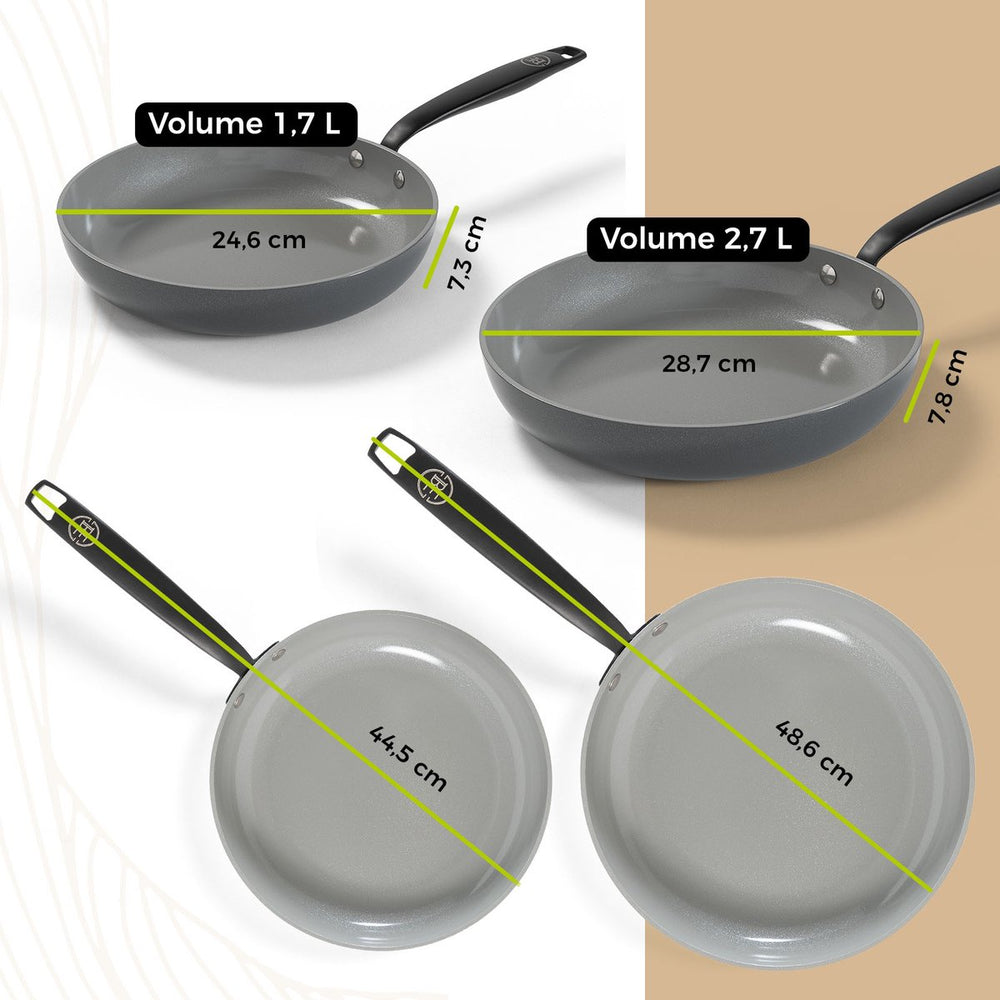 BE Living Koekenpannenset - Ø 24 & 28 cm - Keramische anti-aanbaklaag - Geschikt voor alle warmtebronnen - Grijs