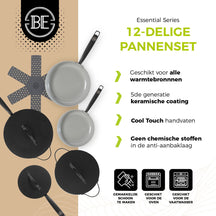 BE Living Pannenset - 12-delig - Essential - Keramische anti-aanbaklaag - Geschikt voor alle warmtebronnen - Zwart