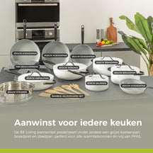 BE Living Steelpan met Deksel - Ø 18cm - Keramische anti-aanbaklaag - PFAS vrij - Geschikt voor alle warmtebronnen - Wit