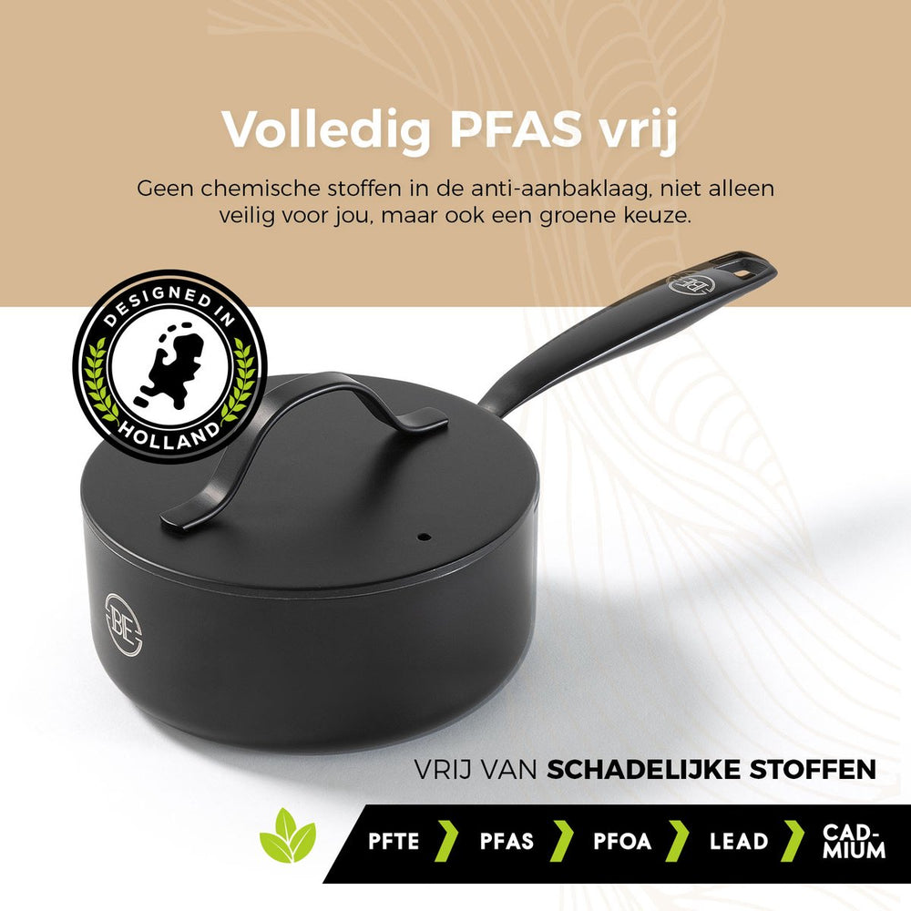 BE Living Steelpan met Deksel - Ø 18cm - Keramische anti-aanbaklaag - PFAS vrij - Geschikt voor alle warmtebronnen - Zwart