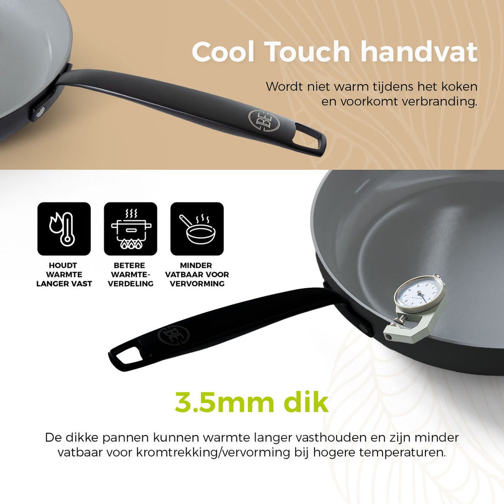 BE Living Braadpan met deksel ø 24 cm - keramische anti-aanbaklaag - geschikt voor alle warmtebronnen - zwart