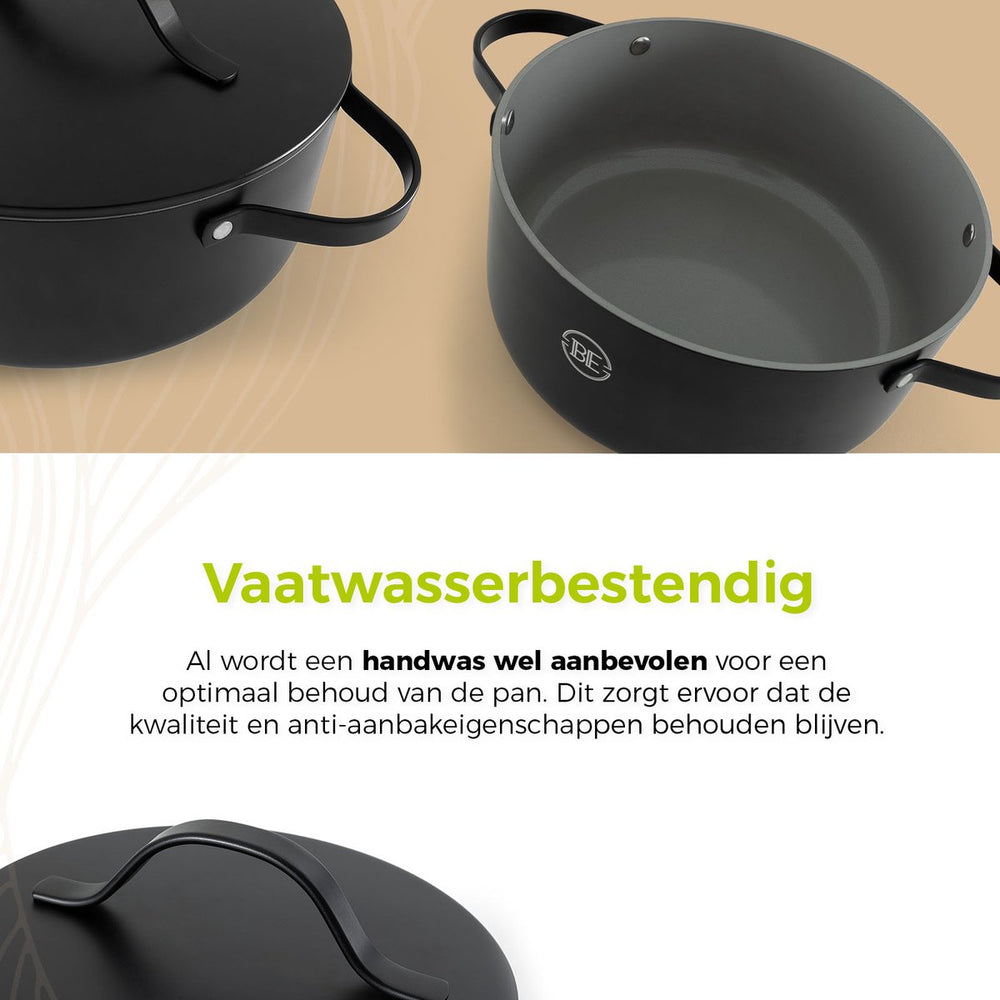 BE Living Braadpan met deksel ø 24 cm - keramische anti-aanbaklaag - geschikt voor alle warmtebronnen - zwart