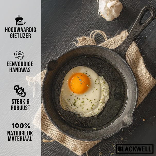 Blackwell Koekenpan Skillet Gietijzer ø 20 cm - geschikt voor alle warmtebronnen - zonder anti-aanbaklaag