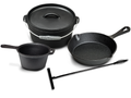 Blackwell Dutch Oven BBQ set Gietijzer - Braadpan + Lifter, Koekenpan ø 20 cm & Steelpan 18 cm - 4 Delig