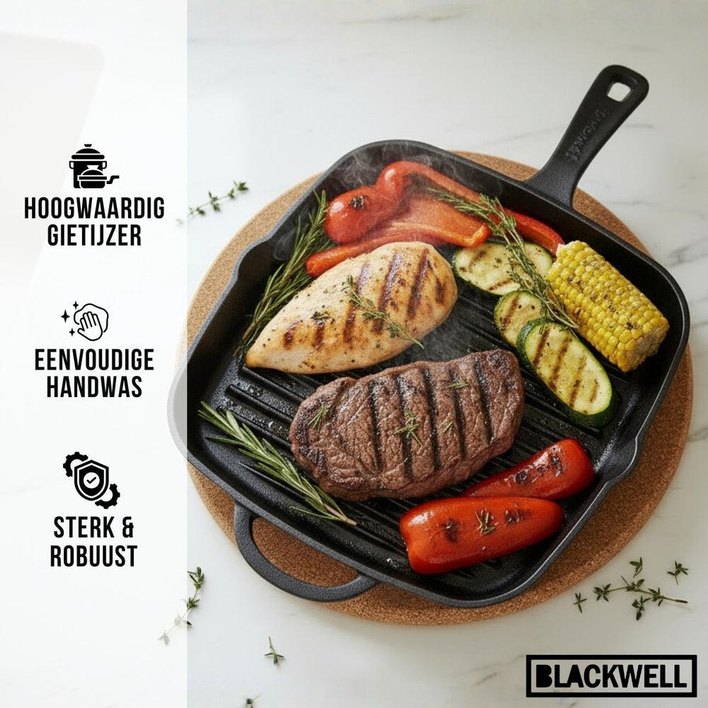 Blackwell Grillpan Cast Iron Gietijzer - 26 x 26 cm - zonder anti-aanbaklaag