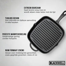 Blackwell Grillpan Cast Iron Gietijzer - 26 x 26 cm - zonder anti-aanbaklaag