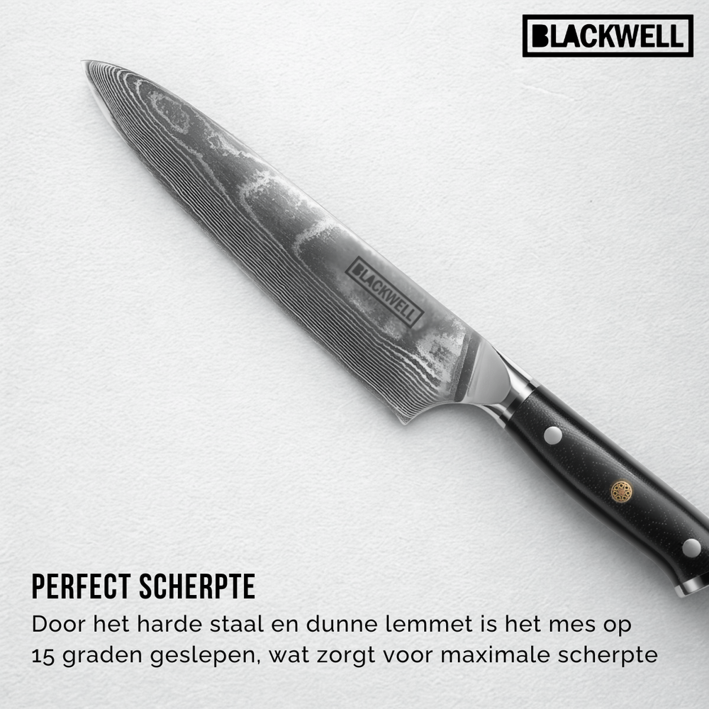 Blackwell Messenset Damascus 4-delig + GRATIS Blackwell Snijplank 40 x 30 x 4 cm
