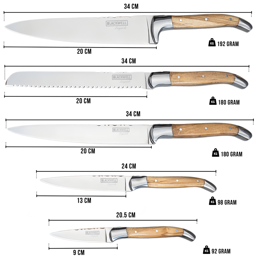 Blackwell Messenblok Magnetisch - Koksmessenset - Laguiole - Olijfhout - Koksmes, Broodmes, Vleesmes, Officemes & Schilmes 6-delig