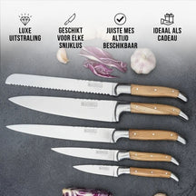 Blackwell Messenblok Magnetisch - Koksmessenset - Laguiole - Olijfhout - Koksmes, Broodmes, Vleesmes, Officemes & Schilmes 6-delig