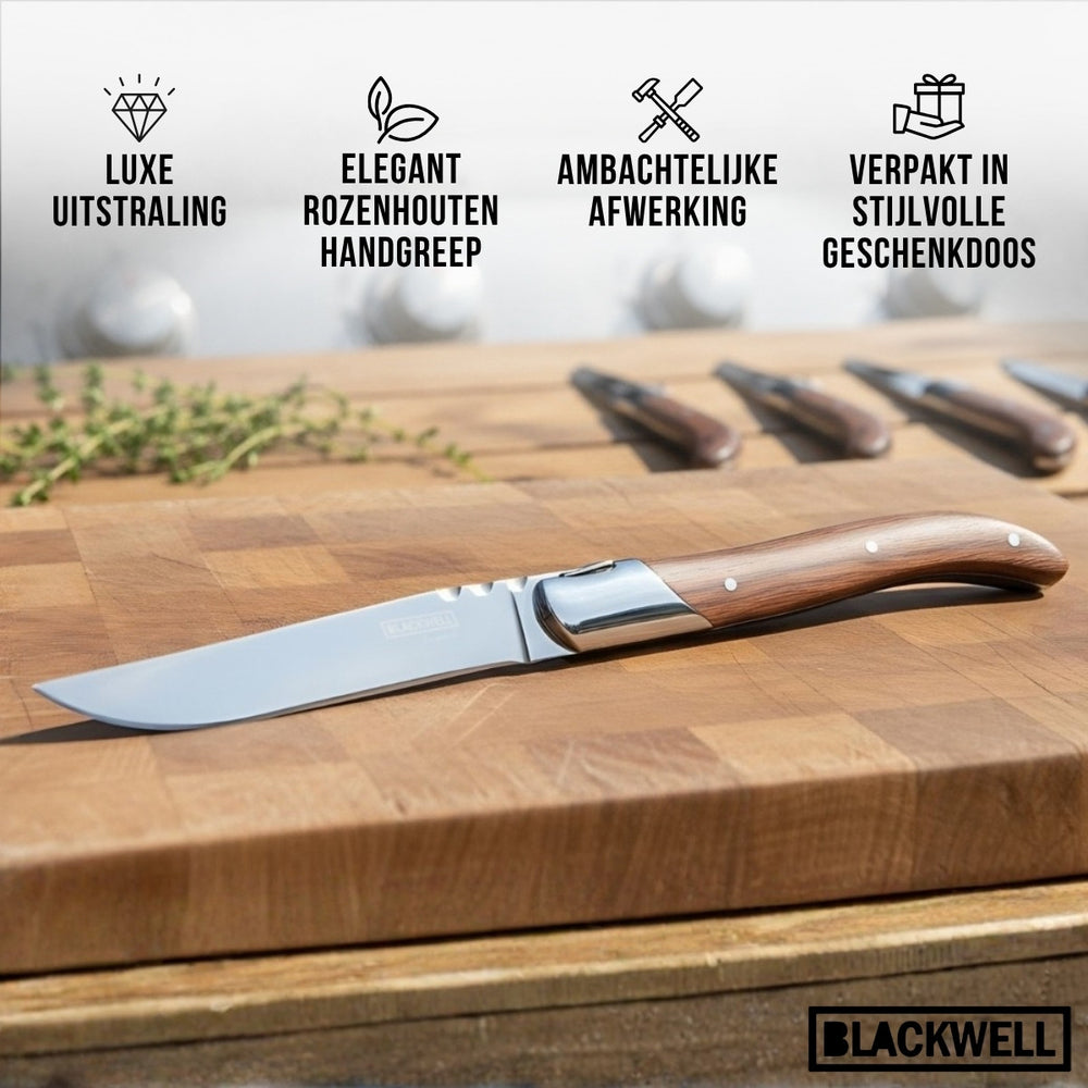 Blackwell Steakbestek Laguiole - Steakmessen & Steakvorken - Rozenhout - 12 Stuks
