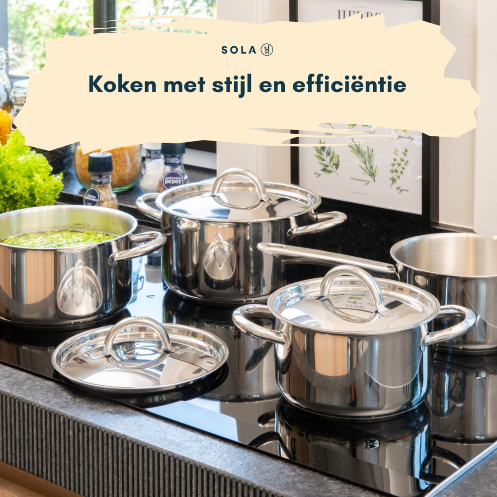 Sola Pannenset Blizz - RVS - Kookpan ø 16, 18, 20 cm & Steelpan ø 16 cm - Inductie geschikt - 4 Delig