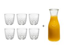 Bormioli Rocco Glazen Glit Transparant 295 ml - 6 Stuks + Cookinglife Karaf 1 liter