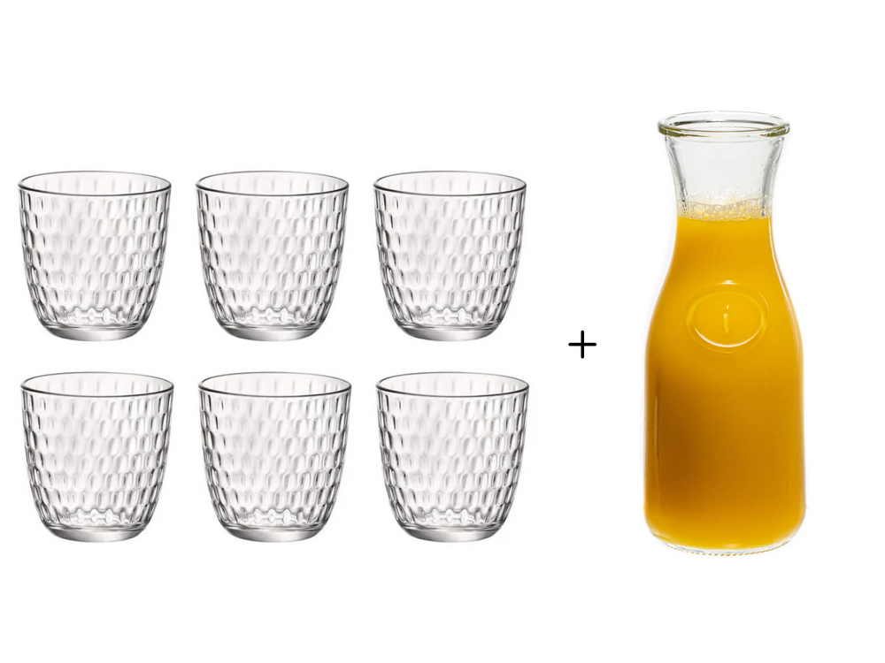 Bormioli Rocco Glazen Slot Transparant 290 ml - 6 Stuks + Cookinglife Karaf 1 Liter