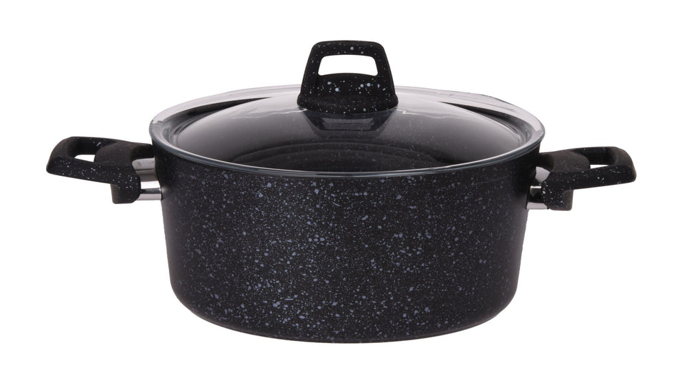 Pannenset Black Speckle 4-Delig - Aluminium - Kookpan ø 20, 22, 24 cm & Steelpan ø 18 cm - Geschikt voor alle warmtebronnen - standaard anti-aanbaklaag - Cookinglife