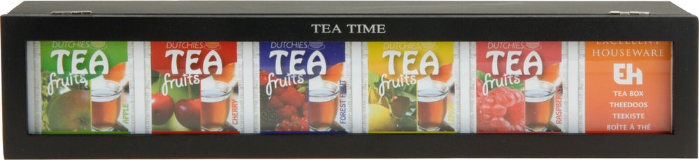 Cookinglife Theedoos - Theekist - Zwart - 6 vakken - 43 x 9  x 8.7 cm