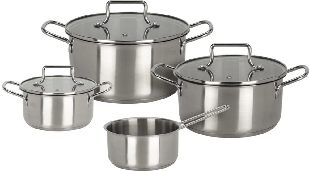Pannenset 4-Delig Essential Steel RVS - Kookpannen ø 16, 18, 20 cm & Steelpan ø 16 cm - geschikt voor alle warmtebronnen - Cookinglife