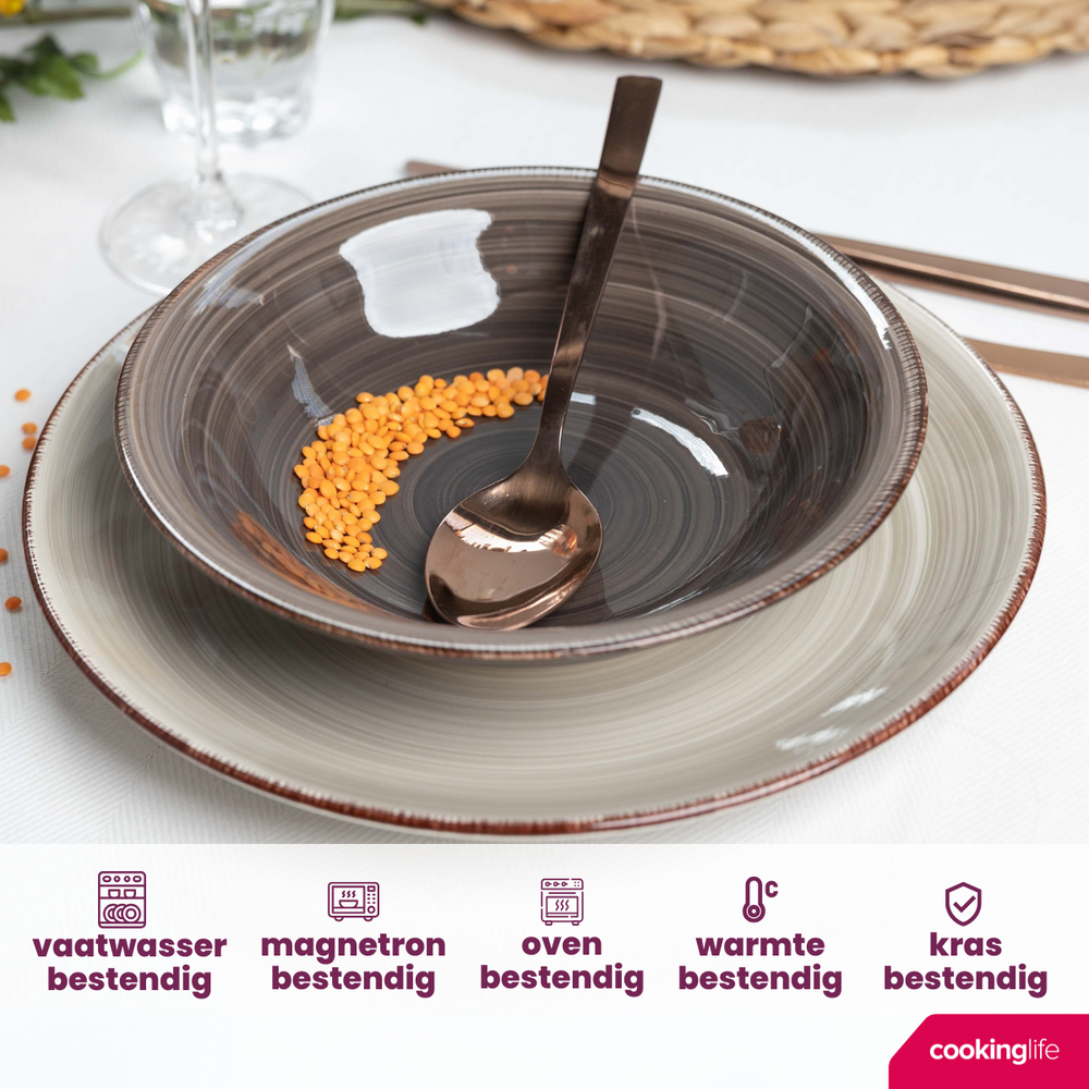 Cookinglife Diepe borden / Pastaborden Delice Grijs ø 21 cm - 6 stuks