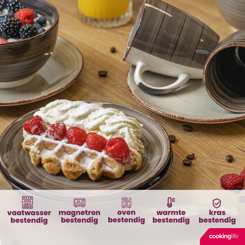 Cookinglife Ontbijtborden / Dessertborden Delice Grijs ø 19 cm - 6 stuks