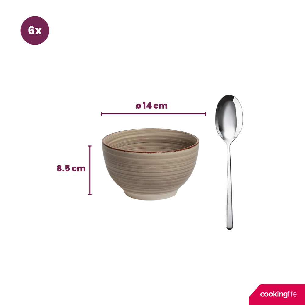 Cookinglife Soepkommen / kommen Delice Grijs ø 14 cm - 6 stuks