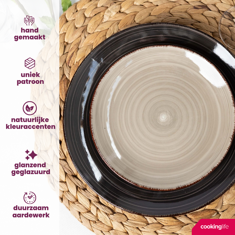 Cookinglife Ontbijtborden / Dessertborden Delice Grijs ø 19 cm - 6 stuks