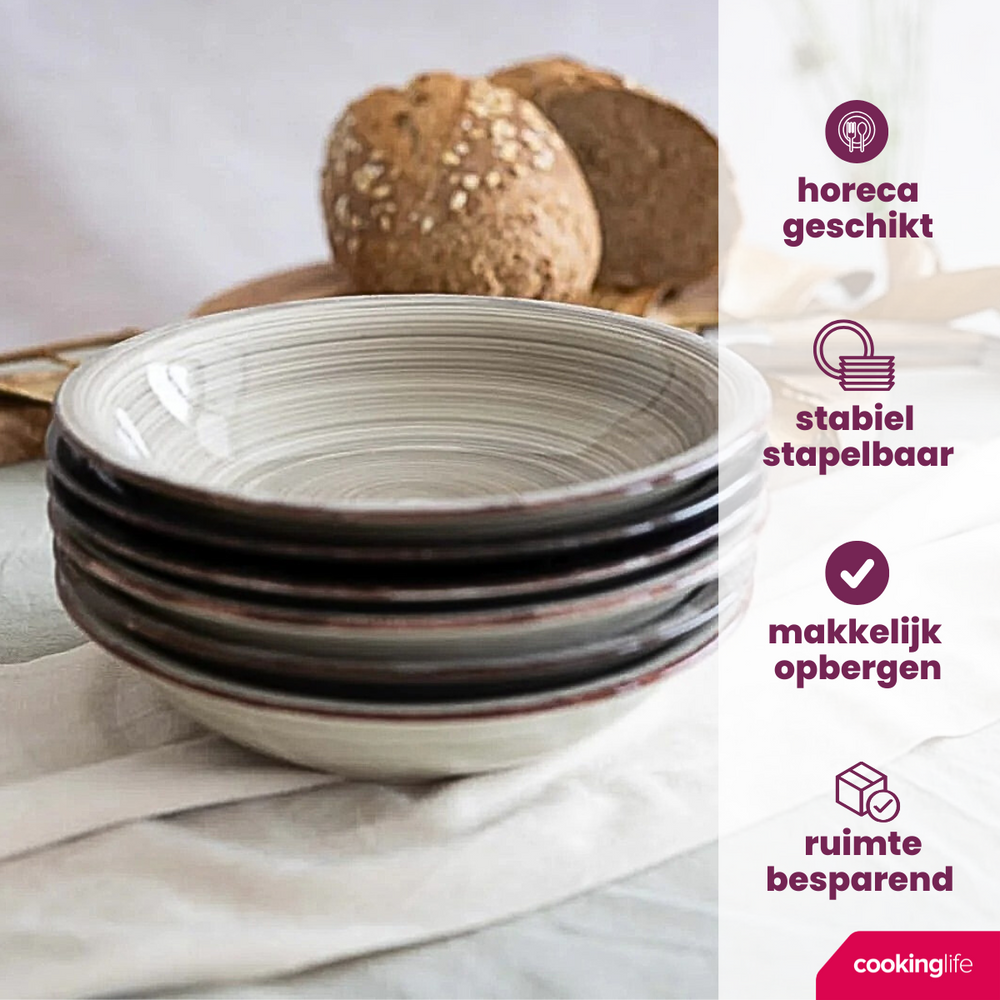 Cookinglife Diepe borden / Pastaborden Delice Grijs ø 21 cm - 6 stuks