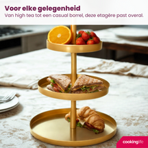 Cookinglife Etagère metaal / goud ø 15, 20 & 25 cm - 3-laags - 35 cm hoog