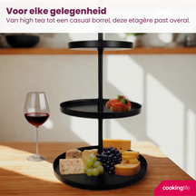 Cookinglife Etagère metaal zwart ø 20, 25 & 30 cm - 3-laags - 55 cm hoog