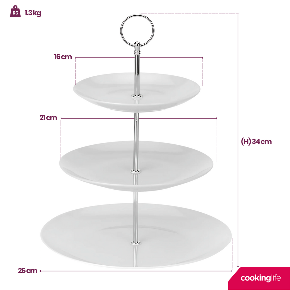 Cookinglife Etagère / serveertoren Food for Fun ø 16, 21 & 26 cm - 3-laags - 34 cm hoog